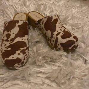 Matisse cow print clogs